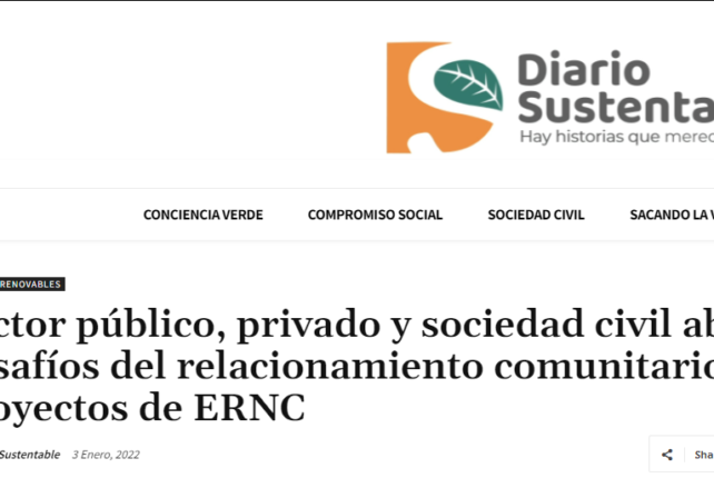 Publicación Diario Sustentable: relacionamiento en proyectos de ERNC